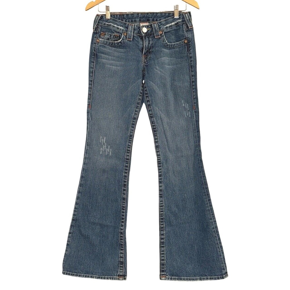 VTG! True Religion Bobby Flare Bootcut Jean Distressed Denim Women 26 Y2K Grunge